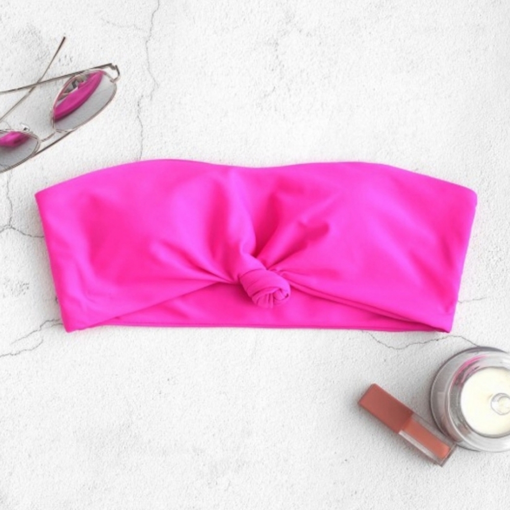 Zaful Medium size Hot Pink, Tie-front Bandeau Bikini Top